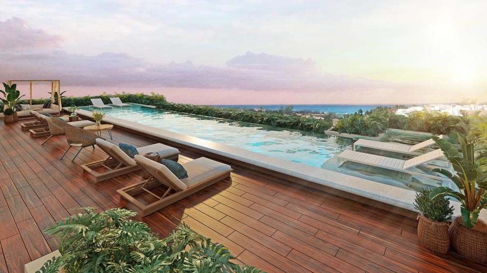render of the rooftop pool at Paravian in the Riviera Maya