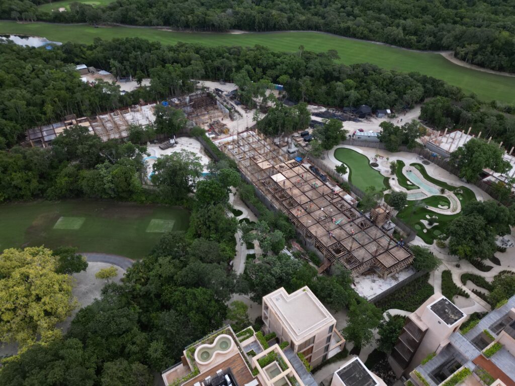 drone shot showing construction work at The Village in Corasol