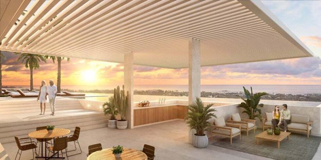 render of the plans for a rooftop bar in Cabo Costa, Mexico