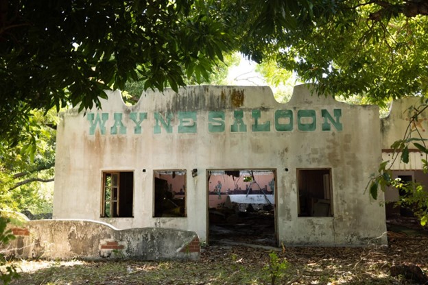 Abandoned saloon at John Wayne island close to Playa Caracol, Panama.