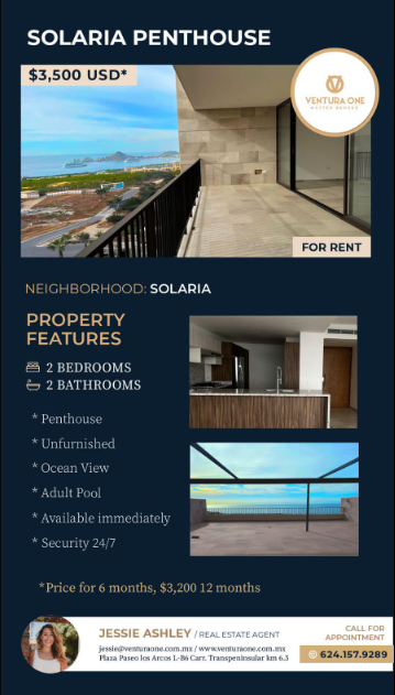 rental listing for a penthouse in solaria, cabo