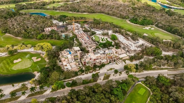 An aerial shot of the construction site at The Village, Corasol.