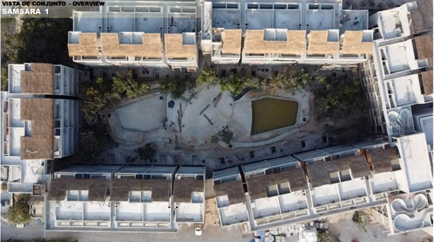 Aerial view of Samsara 1 community in Tulum Mexico. 