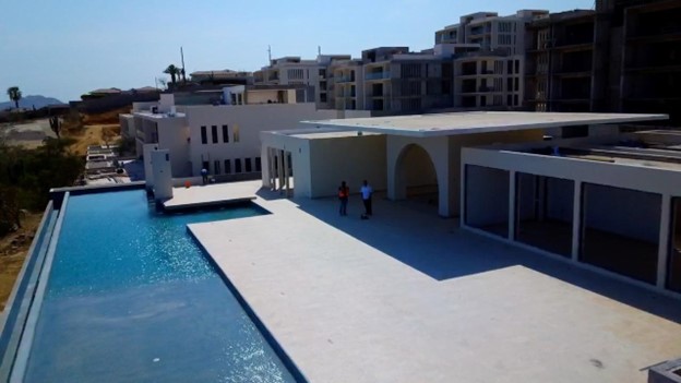 cabo costa drone shot of infinity pool