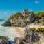 Mayan temple close to Caribbean beach in Tulum.