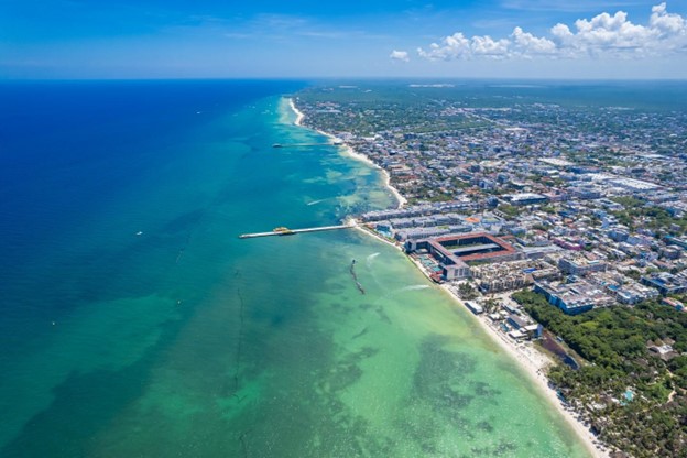 aerial shot of Playa del Carmen beaches in Mexico