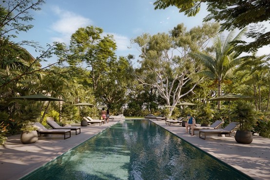 render of swimming pool at Acquarello Flamingo in Guanacaste, Costa RIca