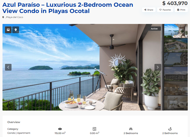 Real estate listing for condo in Azul Paraiso