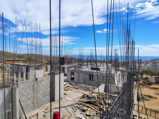 Construction site at El Mirador, Cabo, Mexico. You can see the ocean in the background.