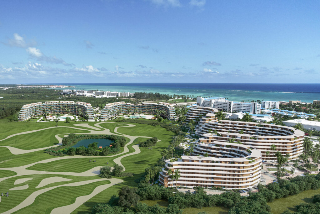Render showing aerial masterplan of Crystal Garden in Cap Cana
